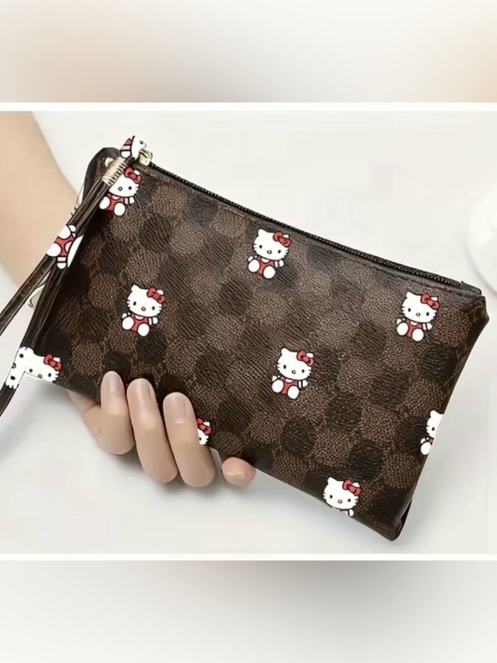 Hello Kitty Brown & Red Patterned Wristlet